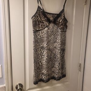 Animal Print‎ Chemise with Lace Trim